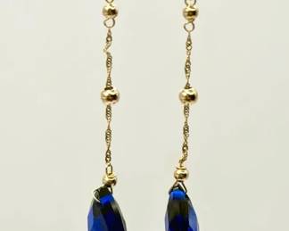 14K Gold CH Stamped Earrings With Shimmering Faceted Stones