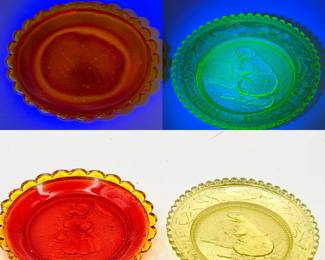 (2) UV Reactive Vintage Glass Cup Plates