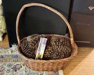 Basket With Decorative Pinecones