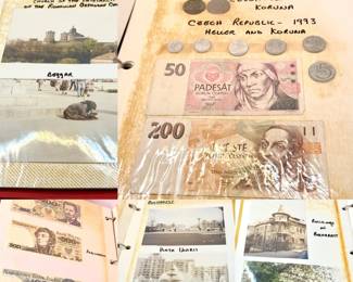 Vintage Foreign Coins, Paper Money & Photos Ephemera Scrapbook