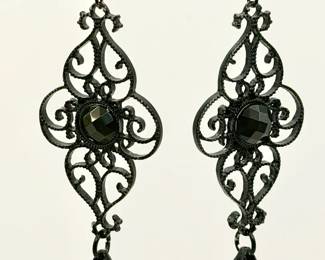 Black Filigree Chandelier Dangle Earrings