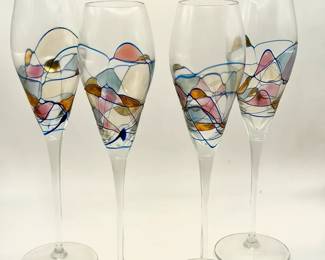 (4) Art Glass Wine Glasses