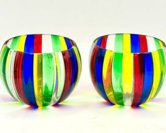 (2) MCM Striped Art Glass Bowls