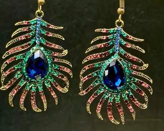 Sparkling Peacock Feather Earrings
