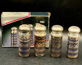 Vintage Silverplate Shakers With Cobalt Blue Glass
