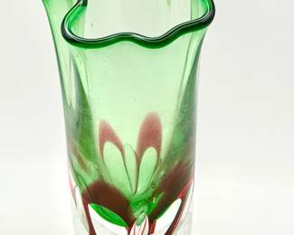 Signed AY Jablonski Style Hand Blown Art Glass Vase