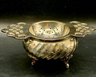 Vintage Silver Plate Tea Strainer & Drip Bowl