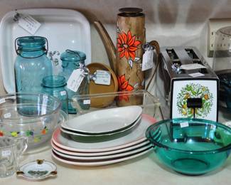 Blue Ball jars and check out the coffee pot!
