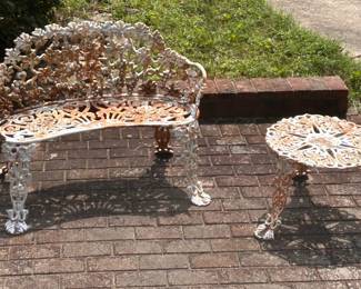 Wrought iron bench and table