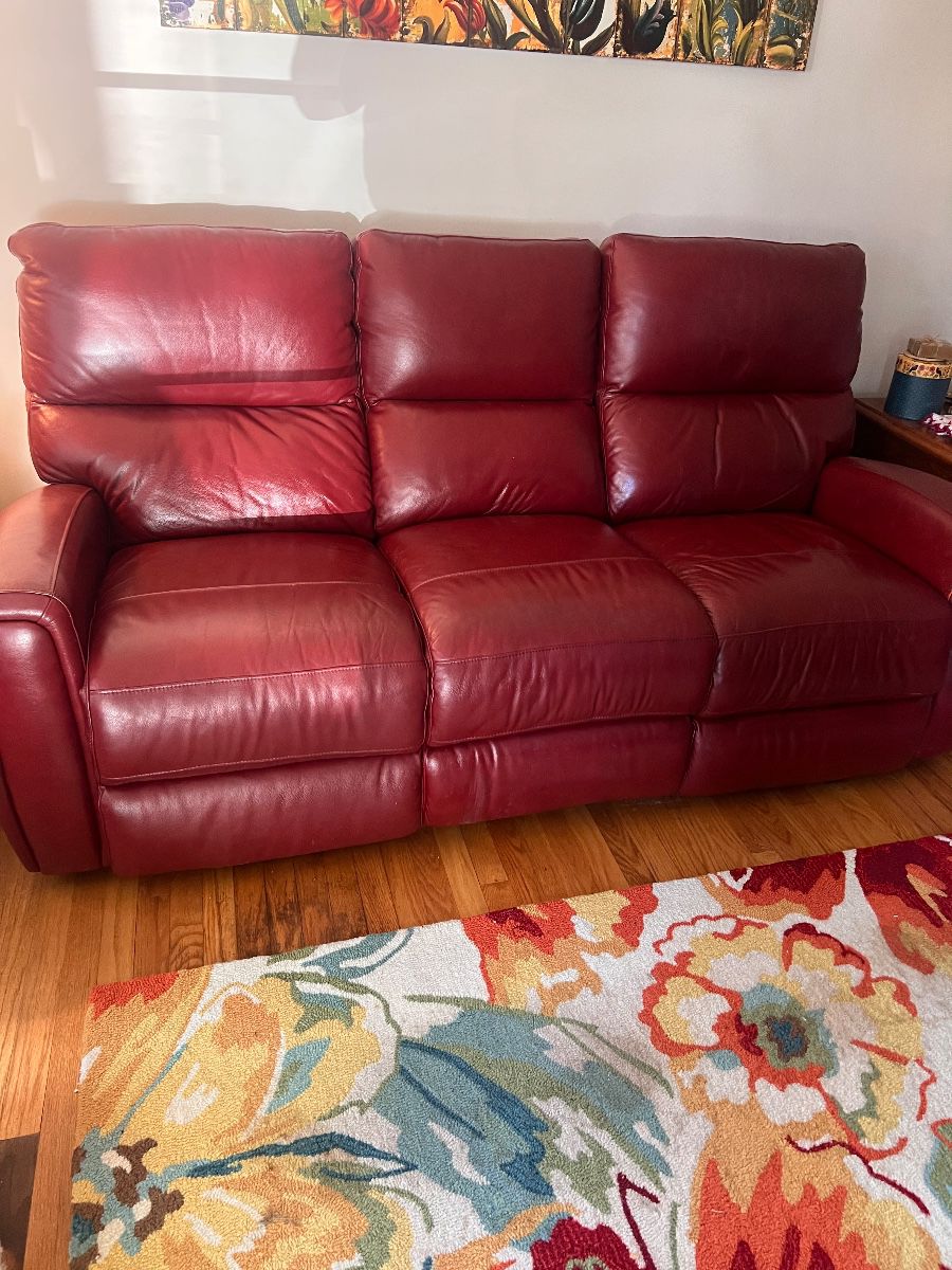 Electric Red Leather Recliner Sofa