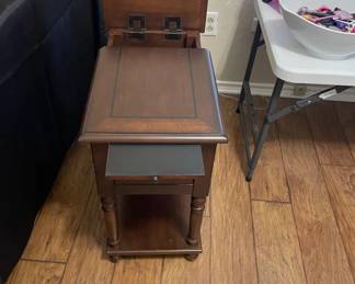 Side occasional table.  Has pull out tray, drawer and plugin's outlet