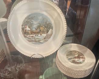 "Harkerware' Gold rim Collectible Serving plate w/ dessert plates