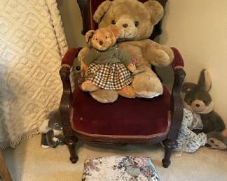 Comfy Bears snugging in Antique Chair 