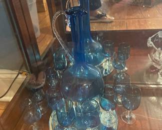 Blue Decanter w/ glasses