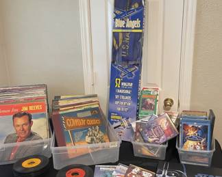Albums, DVD's, VHS tapes, Blue Angels Plane, misc