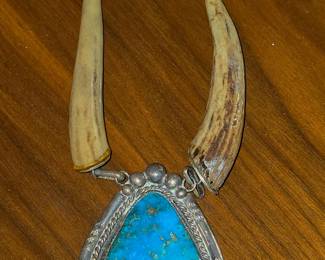 Sterling turquoise and antler necklace
