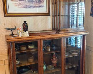 Pair of oak curio cabinets