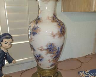 Japanese porcelain ad brass table lamp