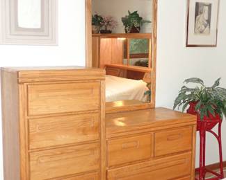OAK DRESSER & MIRROR