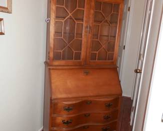 Nice Maple dropfront secretary desk with glass door bookcase...closed
