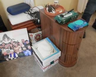 Unusual rounded front sewing cabinet...room is full of goodies!