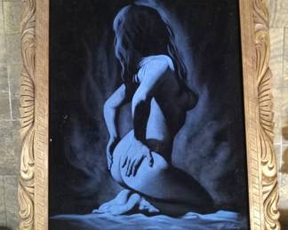 Vintage Blue Velvet Nude Woman Painting artwork