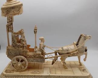 LARGE All Carved Vintage Ivory Emperor's Carriage