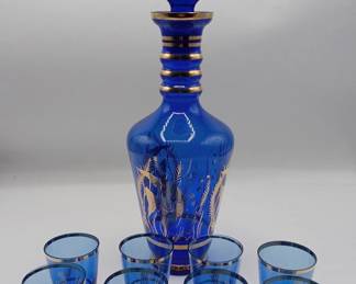 1930's Czech Blue Glass Liquor Set