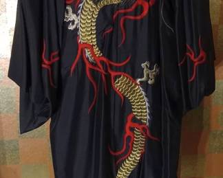 Black 100% silk mens Chinese dragon robe