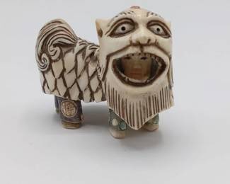 Vintage Chinese Carved Ivory Foo Dog Parade Costume