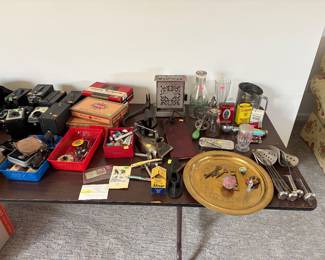 Box cameras, vintage kitchen, shaving, housewares
