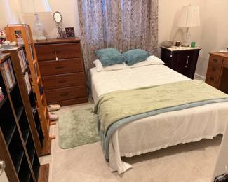 full bed, CD or DVD cabinets, small desk, night stand, dresser