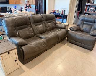 Leather recliner sofa and chair
