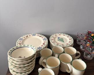 Holiday dinnerware set with plates, bowls and mugs