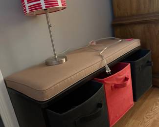 Storage bench with cushion and fabric bins