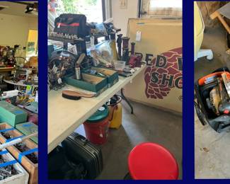 105. More Garage: Large Nuts/Bolts, Yard Tools & Red Stool