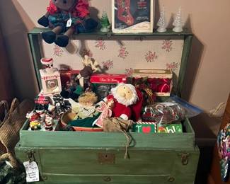85. Painted Green Trunk with Christmas