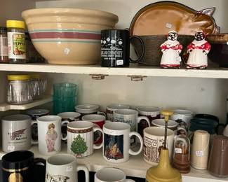69. Kitchen: Closeup of Crockery Christmas Mugs & Cute Salt & Pepper set