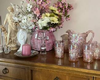 28. Imperial Pink Carnival Glass Lemonade Set