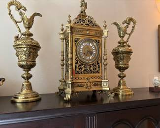 Brass Clock and Ewers set