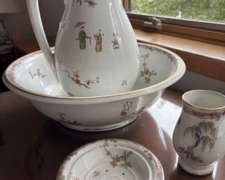 Wash Pitcher and Bowl with Soap and Cup Set