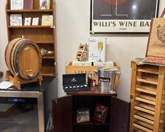 Wine Refrigerator, Wine Barrel, Books on wine, ice bucket. Famous bar PrintPoster