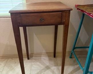 Antiqu Wooden 1-Drawer Accent Table, Tapered Legs, Central Drawer