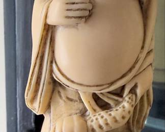 Vintage Carved Resin Hotei Budai Figurine on Wooden Base