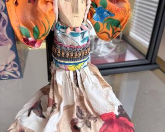 Hand-Carved Folk Art Cloth Doll - Possibly Turkish