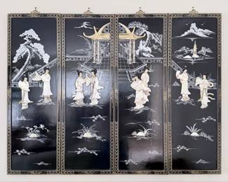 Set of 4 Vintage Black Lacquer Mother-of-Pearl Wall Plaques