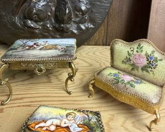 Antique Viennese Enamel Miniature Furniture Set