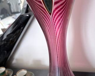 Murano Venetian Art Glass Vase with Pulled Feather Pattern