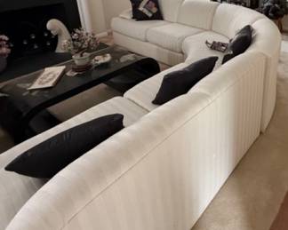 Vintage Curved Sectional Sofa - Tone-on-Tone Stripe Upholstery