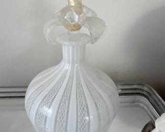 Murano Zanfirico Latticino Perfume Bottle with Flame Stopper